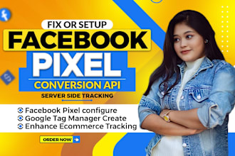 fix or setup meta facebook pixle, conversion api,ga4 ecommerce tracking