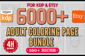give unique illustrated adult coloring pages for KDP and etsy within 4h