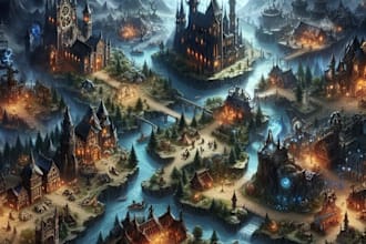 make fantasy map illustration or site plan in illustrator