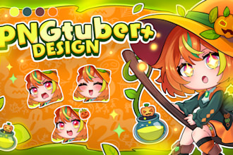 do pngtuber plus character illustration in chibi, anime vtuber art style
