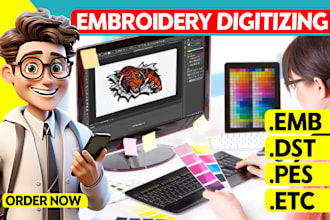 do embroidery file design into dst or pes file in 1 hour