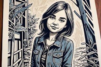 draw a custom portrait in linocut style