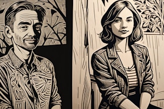draw a custom portrait in linocut style for you