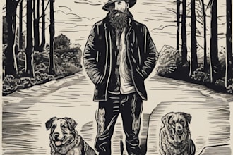 draw a custom portrait in linocut style