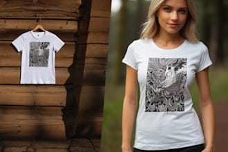 design a beautiful linocut t shirt in my art style