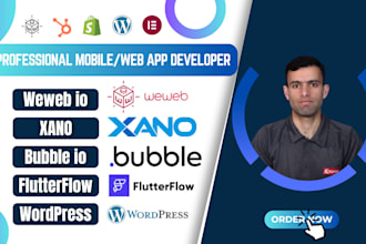 develop web app, saas mvp in weweb xano, bubble io flutterflow wordpress glide