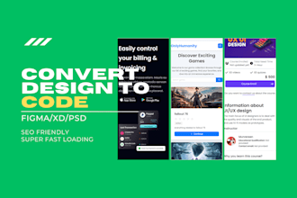 convert your psd to html or reacts, nextjs landing page