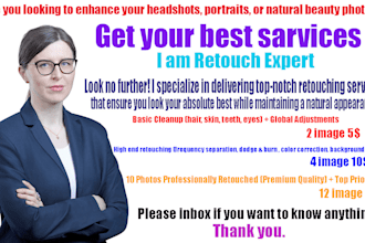 do professionally headshot, portrait, and natural retouch