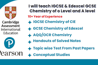 be tutoring chemistry for igcse, cbse, edexcel gcse, o level, as or a level