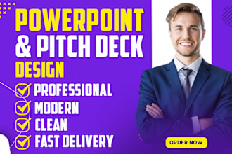 design, redesign investor pitch, powerpoint presentation and google slides