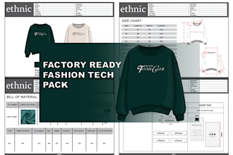 create technical flats and tech packs for fashion clothing