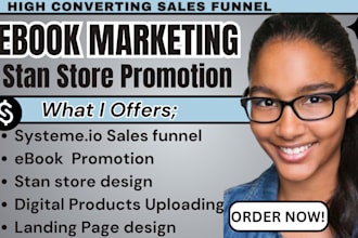 systeme io ebook sales funnel, stan store marketing , stan store design, payhip