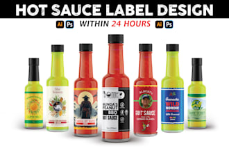 design spice, sauce, pouches, jars labels and packaging