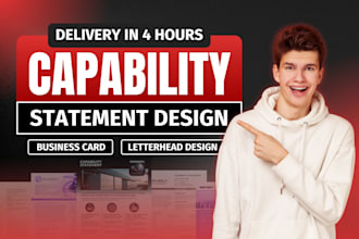 design federal government capability statement, business card, and letterhead