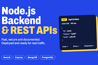 develop nodejs backend and rest API with nestjs, express and mongodb