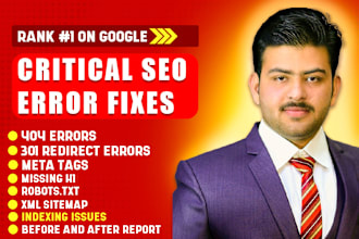 fix 404 error 301 redirect meta tags missing h1 robots txt xml sitemap