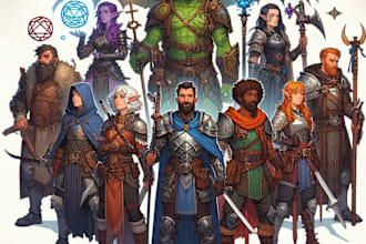 draw a amazing dnd party and d and d character for you
