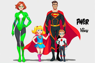 design a family superhero portraits for you