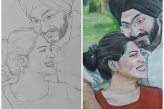 do a family portrait painting with pencils or colors