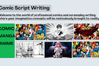 write a professional script for your comic, anime, or manga screenplay in 24hrs