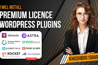 install elementor pro, astra pro, rank math, acf pro and other premium plugins