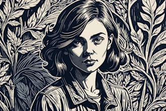 draw a custom portrait in linocut style