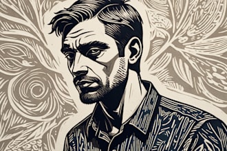 draw a custom portrait in linocut style