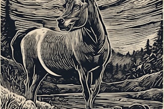 create awesome linocut illustration or linocut imitation