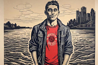 make custom full body in linocut style