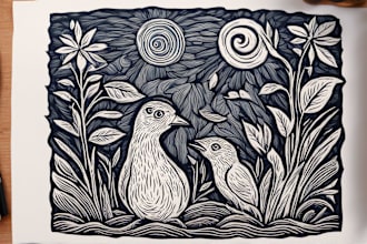 create an artistic linocut illustration in my own style
