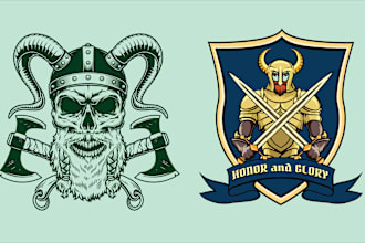do custom skull, snake, viking logo and vector design