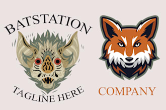 create hand drawn animal, fox wolf logo