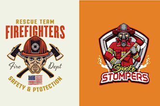 design custom, fireman, skull and mascot firefighter logo