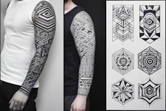 create sleeve tattoo design in geometric style