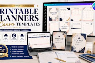 design printable teacher and student planner, canva template