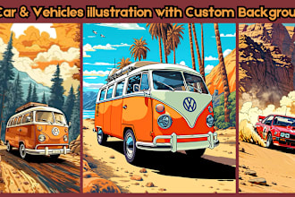 draw automotive car or any vehicle illustration, vector shirt and merch design