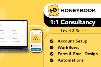 setup honeybook account, workflow and proposal brochure