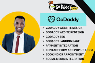 design godaddy website or redesign godaddy website, squarespace, wordpress, wix