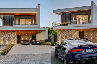 3d exterior design house rendering, home design, restaurant commercial building