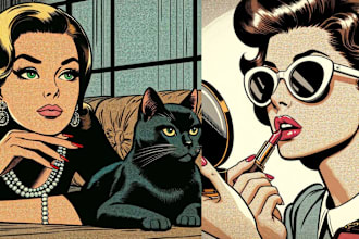 draw retro comic page, portrait,  vintage, pop art, 90s and vintage design