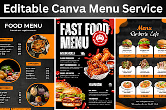 design editable canva food menu restaurant digital menu food flyers and posters