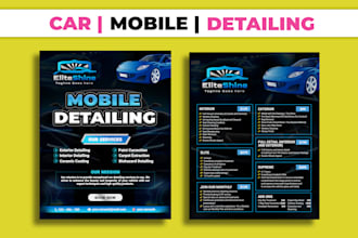auto mobile detailing car wash rental flyer pricelist menu leaflet poster design