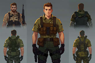 draw 2d game art military character design