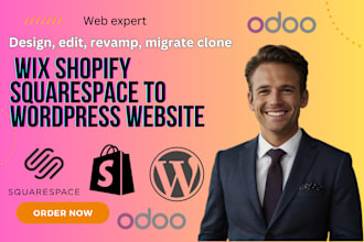 migrate clone redesign wix weebly shopify squarespace to wordpress website, odoo