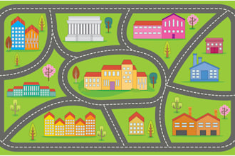 draw your cartoon map, kids mat with custom locations