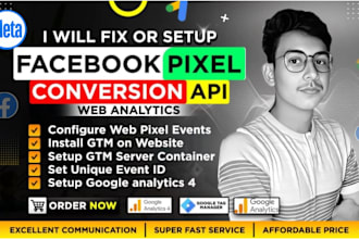 setup meta facebook pixel conversion API, ga4 ecommerce server tracking with GTM