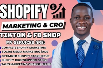 setup or fix shopify conversion rate optimization, facebook shop and tiktok shop