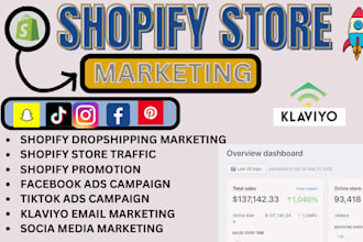 do complete shopify marketing, store promotion, klaviyo flow to increase sales
