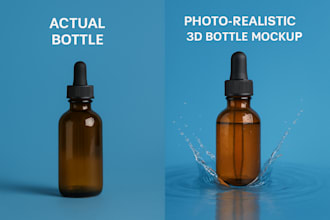 create photorealistic 3d bottle and container mockups