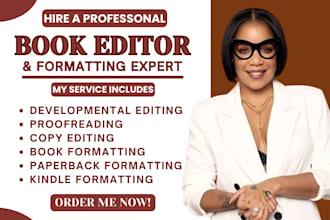 developmental book edit, proofread, format paperback typesetting, layout design